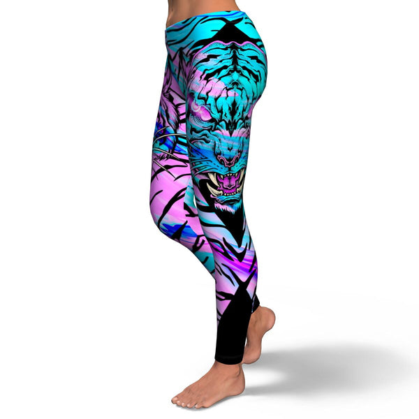 Neon Tiger AOP Leggings Animals Tiger Design - Christmas/Halloween Gift