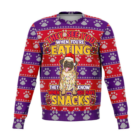 Funny Xmas sweater for pug lovers - THEY SEE EATING SNACKS - Christmas Sweatshirt Gift dog lovers
