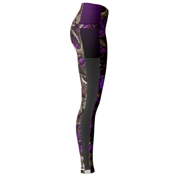 Purple Hunting Camouflage White Mesh Pocket Legging AOP - Christmas/Halloween Gift
