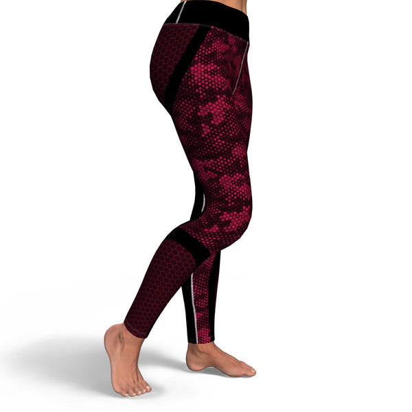 Hexagon Camo Yoga Leggings AOP Athletic Camouflage Design Red/Black - Christmas/Halloween Gift