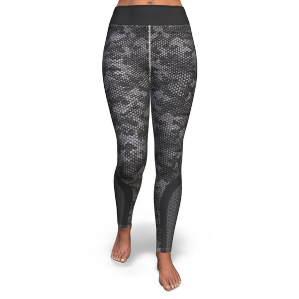 Hexagon Camo Yoga Leggings AOP Athletic Camouflage Design White/Gray - Christmas/Halloween Gift