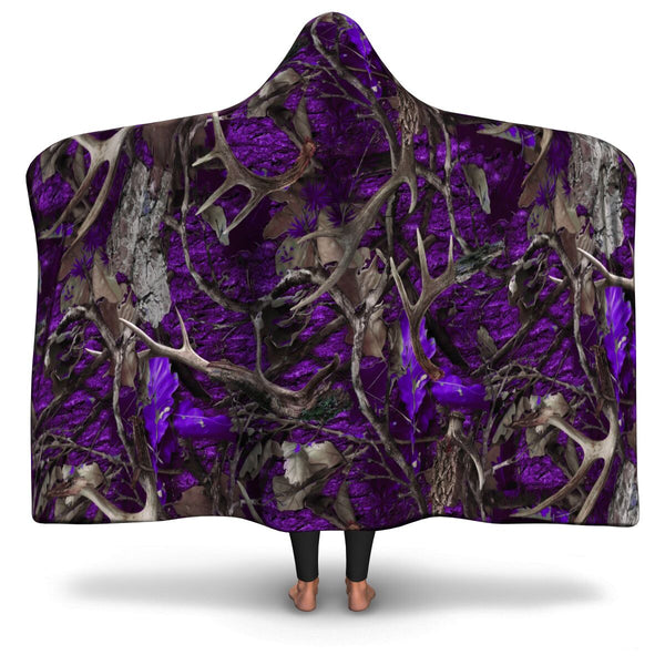 Purple Hunting Hooded Blanket AOP - Christmas/Halloween Gift for Hunting Lovers