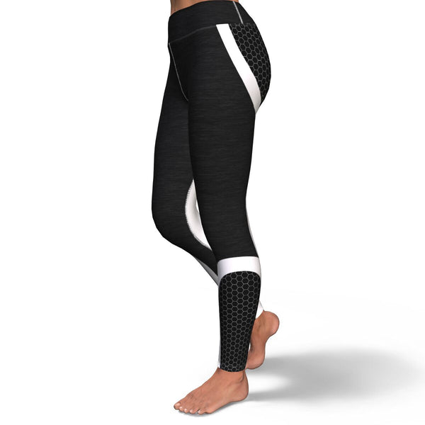 Hexagon Yoga Leggings AOP Athletic Design (Black/White) - Christmas/Halloween Gift