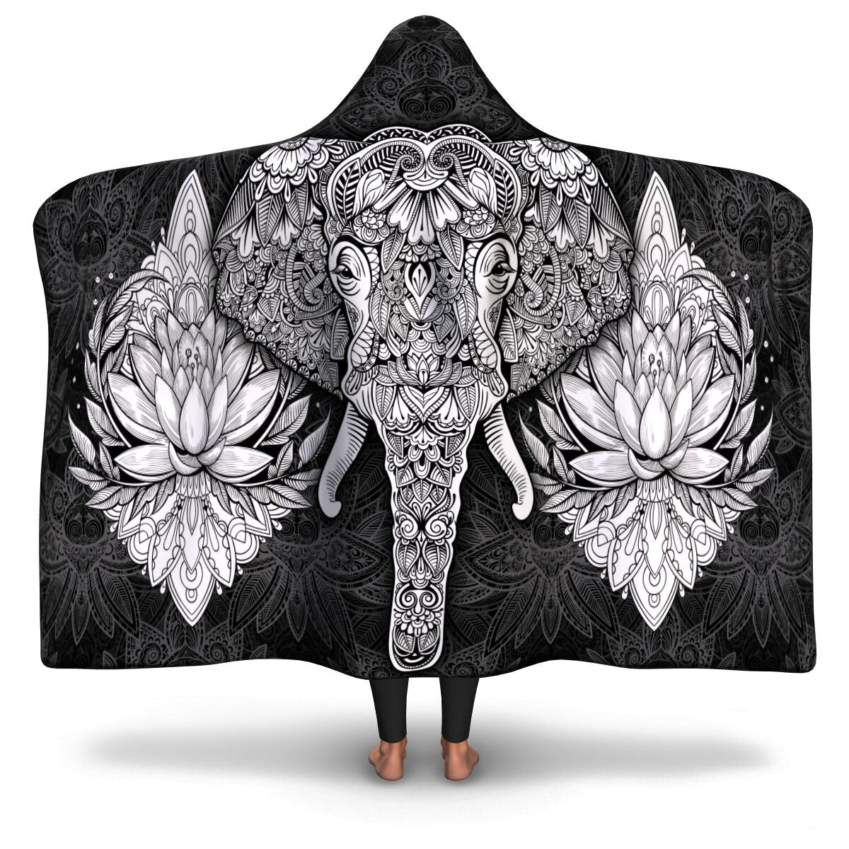 Mandala Elephant #1 Hooded Blanket - AOP premium plush or microfiber fleece