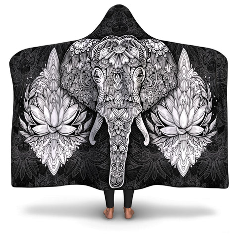 Mandala Elephant #1 Hooded Blanket - AOP premium plush or microfiber fleece