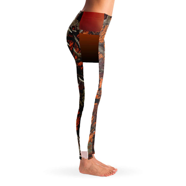 Orange Hunting Camouflage White Mesh Pocket Legging AOP - Christmas/Halloween Gift