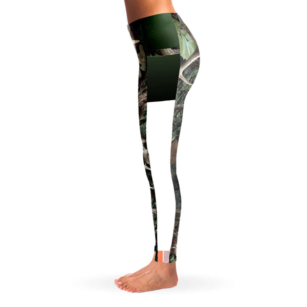 Green Hunting Camouflage White Mesh Pocket Legging AOP - Christmas/Halloween Gift
