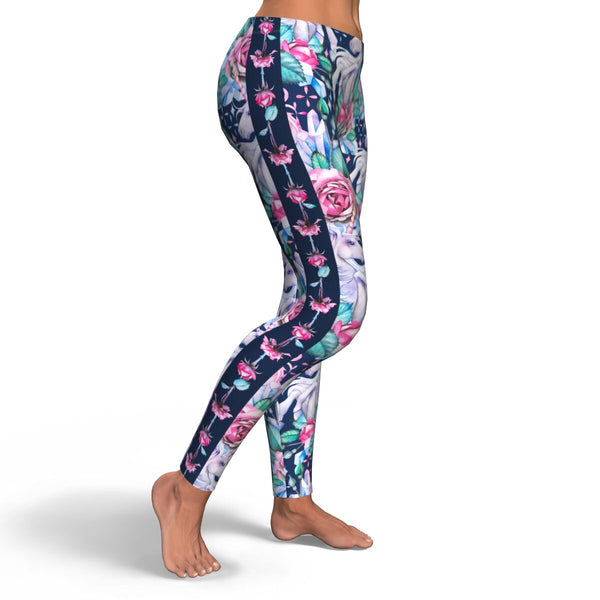 Unicorn Roses AOP Leggings Unicorn Flowers Floral Design - Christmas/Halloween