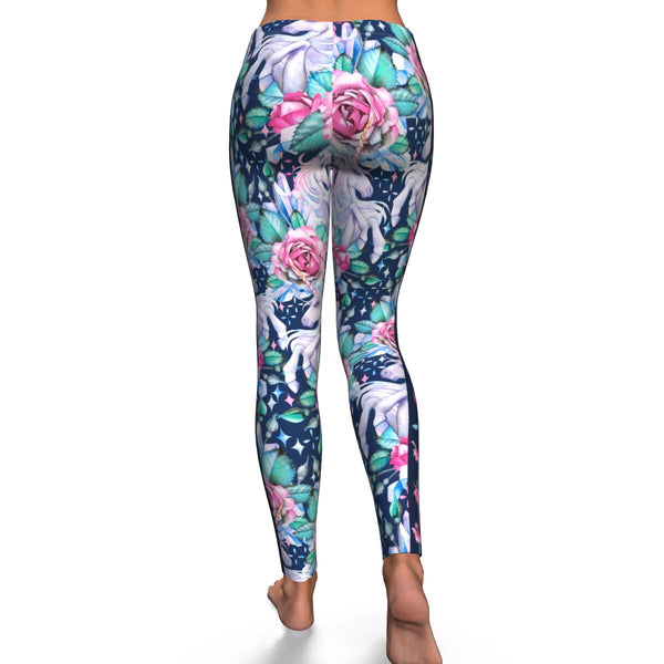 Unicorn Roses AOP Leggings Unicorn Flowers Floral Design - Christmas/Halloween