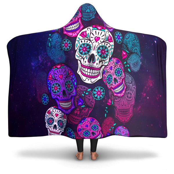 Sugar Skull Calavera Hooded Blanket AOP - Christmas/Halloween Gift.