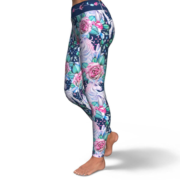 Unicorn Roses Yoga Leggings AOP Floral Flowers -Christmas/Halloween Leggings Gift