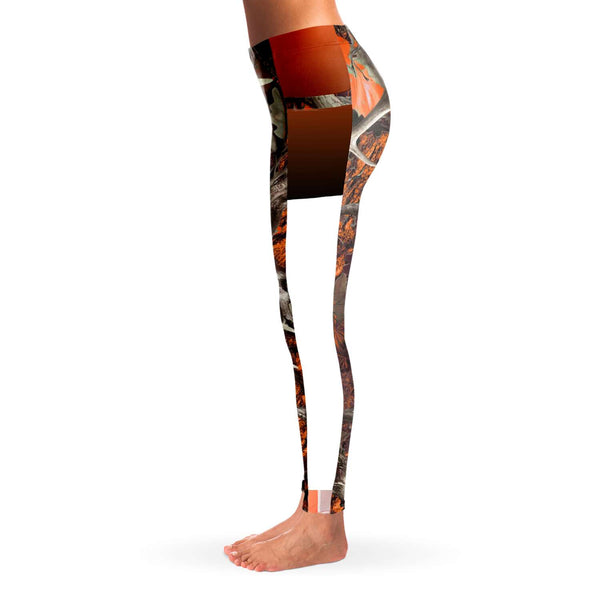 Orange Hunting Camouflage White Mesh Pocket Legging AOP - Christmas/Halloween Gift