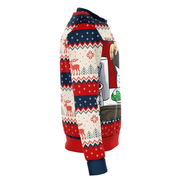 Angry Women Yelling At Confused Cat At Dinner Table Meme Christmas Sweater