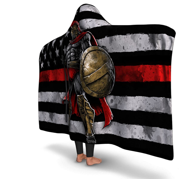Red Line Warrior Hooded Blanket AOP - Christmas/Halloween Gift for Firefighters