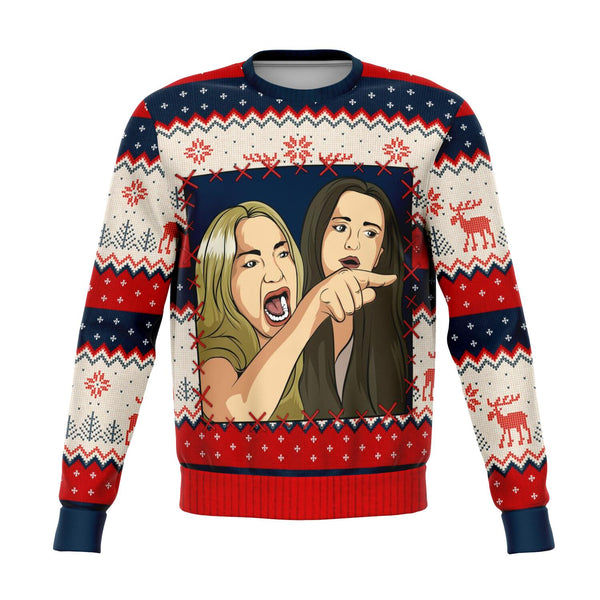 Angry Women Yelling At Confused Cat At Dinner Table Meme Christmas Sweater