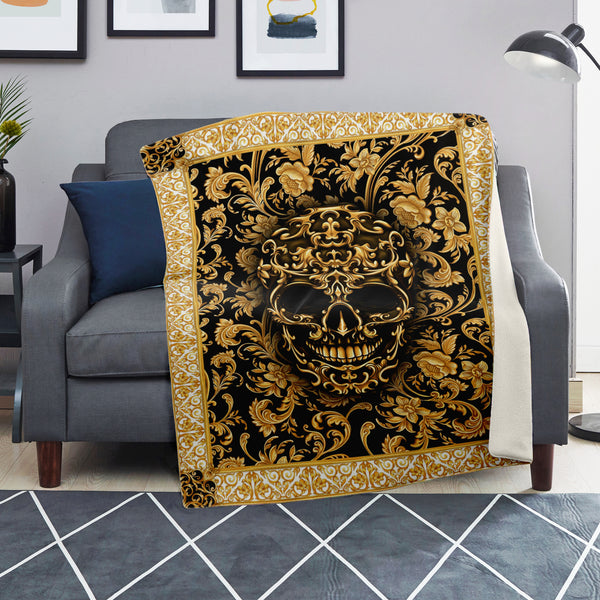 Baroque Skull Premium Microfleece Blanket AOP - Christmas Gift for Men and Women