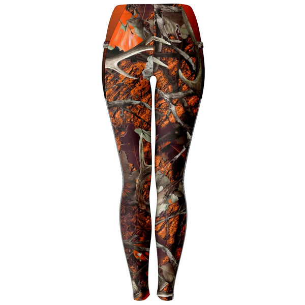 Orange Hunting Camouflage White Mesh Pocket Legging AOP - Christmas/Halloween Gift