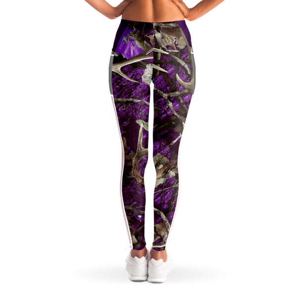 Purple Hunting Camouflage White Mesh Pocket Legging AOP - Christmas/Halloween Gift