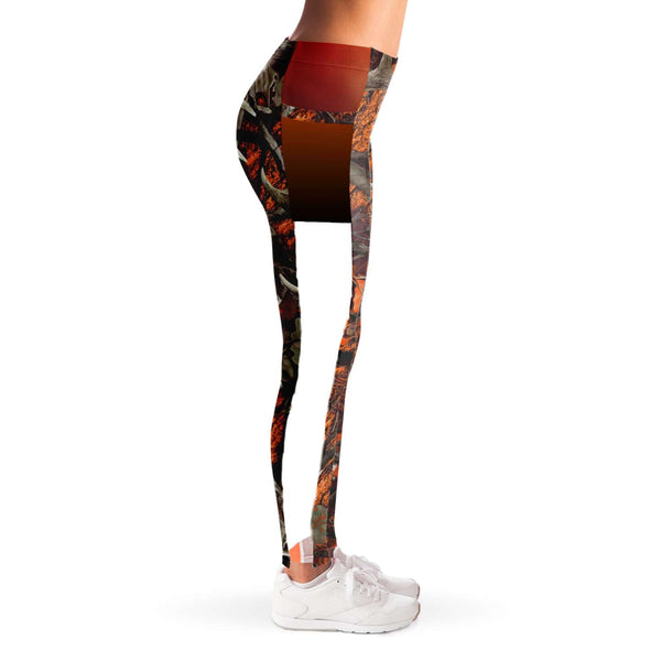 Orange Hunting Camouflage White Mesh Pocket Legging AOP - Christmas/Halloween Gift