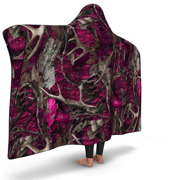 Pink Hunting Hooded Blanket AOP - Christmas/Halloween Gift for Hunting Lovers