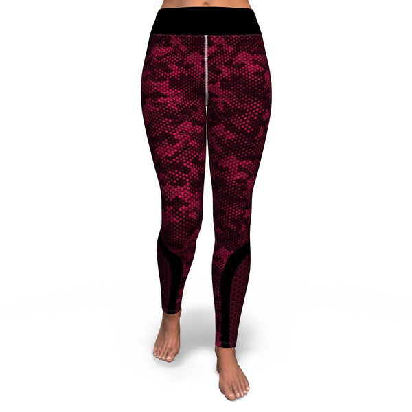 Hexagon Camo Yoga Leggings AOP Athletic Camouflage Design Red/Black - Christmas/Halloween Gift