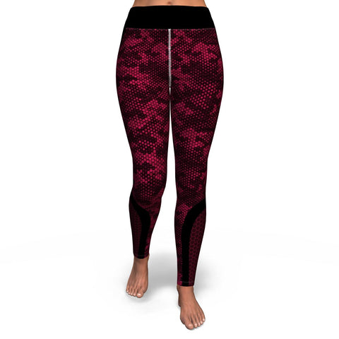 Hexagon Camo Yoga Leggings AOP Athletic Camouflage Design Red/Black - Christmas/Halloween Gift