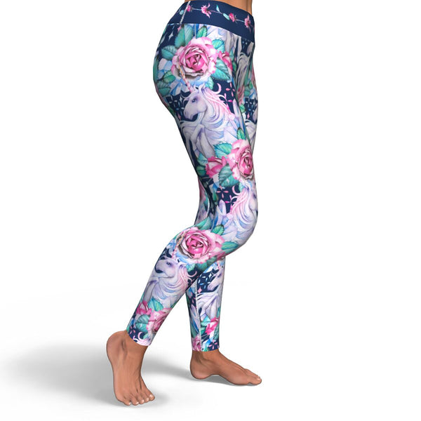 Unicorn Roses Yoga Leggings AOP Floral Flowers -Christmas/Halloween Leggings Gift