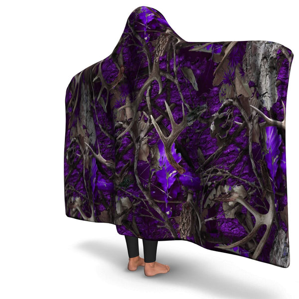 Purple Hunting Hooded Blanket AOP - Christmas/Halloween Gift for Hunting Lovers