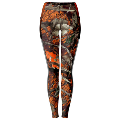 Orange Hunting Camouflage White Mesh Pocket Legging AOP - Christmas/Halloween Gift