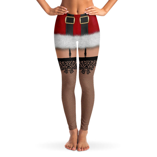 Funny Nauthy Santa for Christmas leggings premium   - Ugly Xmas Leggings