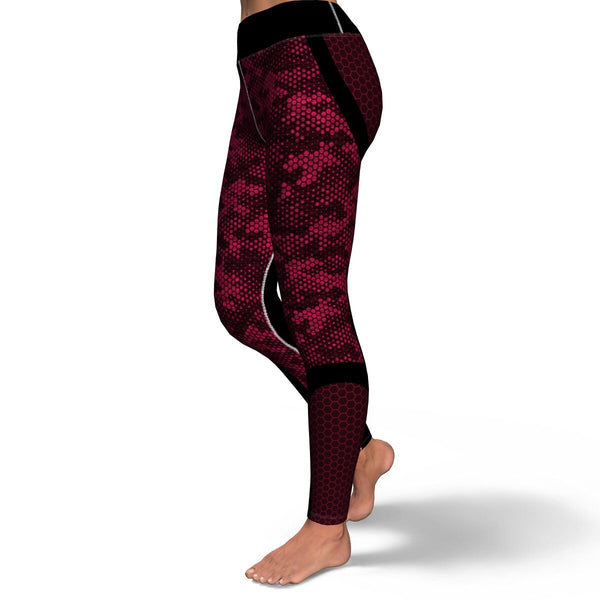 Hexagon Camo Yoga Leggings AOP Athletic Camouflage Design Red/Black - Christmas/Halloween Gift