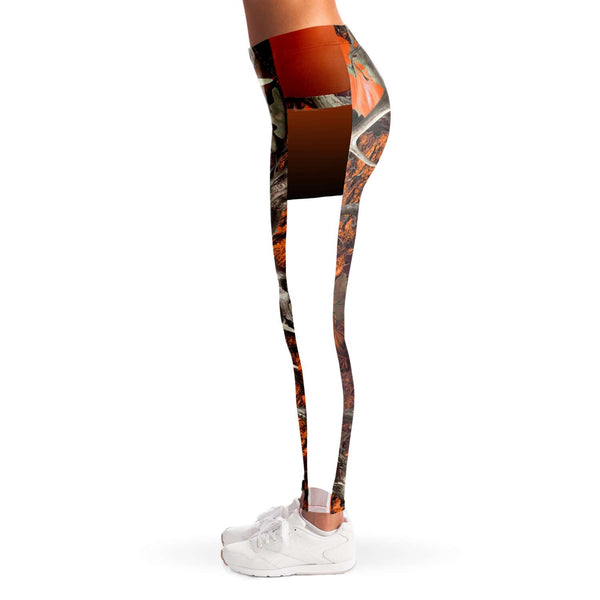 Orange Hunting Camouflage White Mesh Pocket Legging AOP - Christmas/Halloween Gift