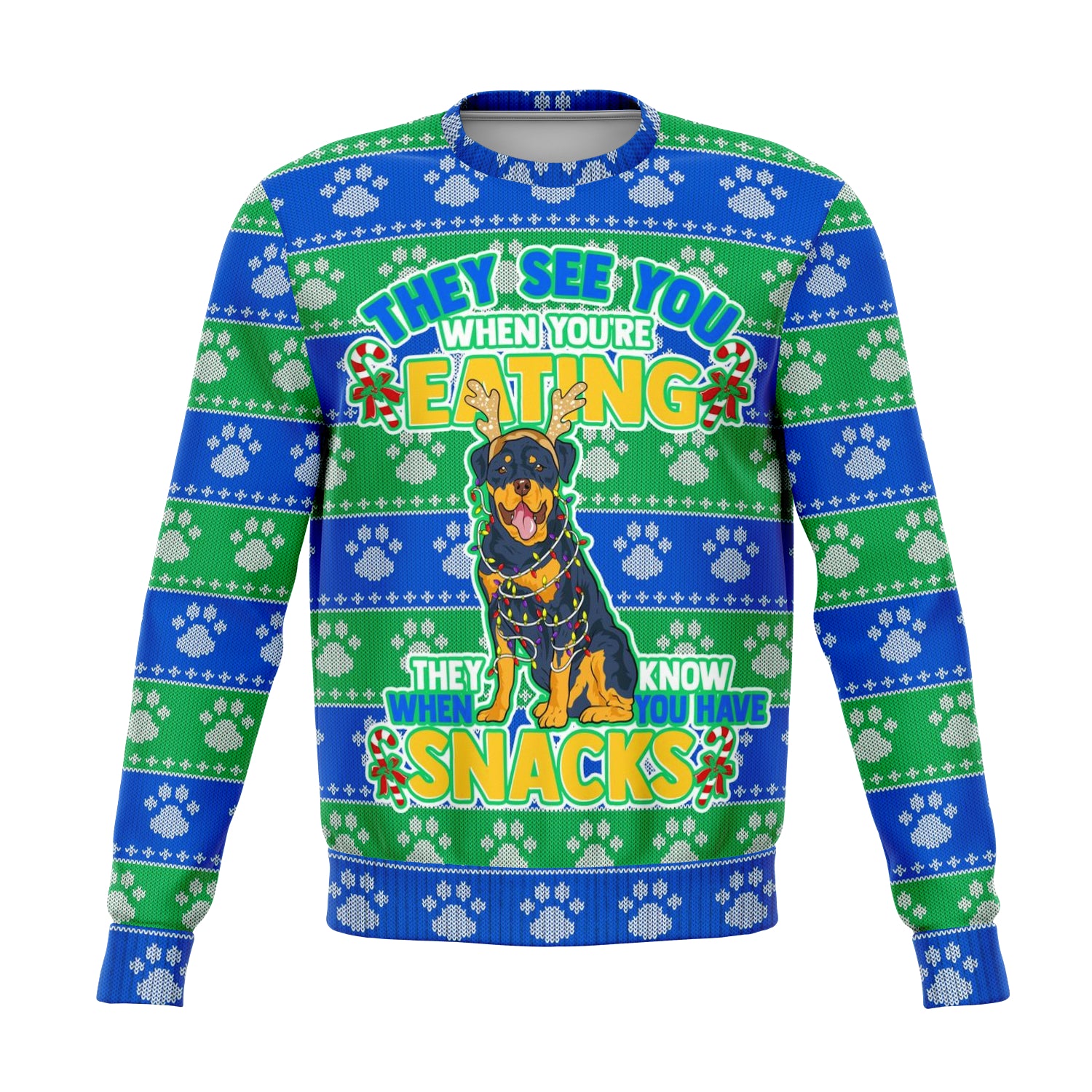 Dogs Rottweiler Ugly Xmas Sweatshirt AOP They See You Eating Snacks - Christmas/Halloween Gift
