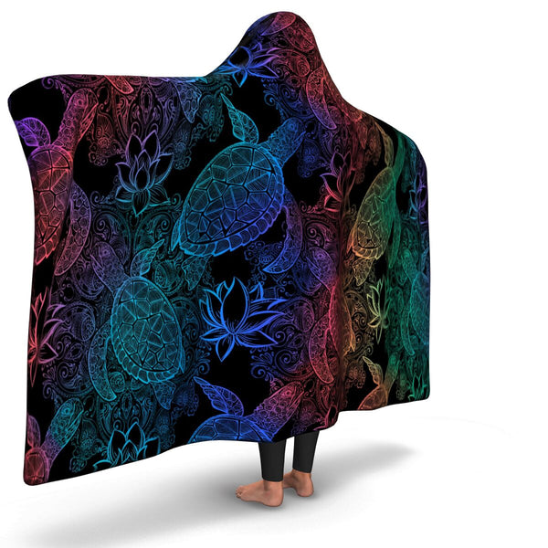 Sea Turtles Rainbow Hooded Blanket AOP Winter Blanket- Christmas/Halloween Gift
