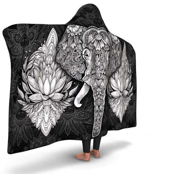 Mandala Elephant #1 Hooded Blanket - AOP premium plush or microfiber fleece