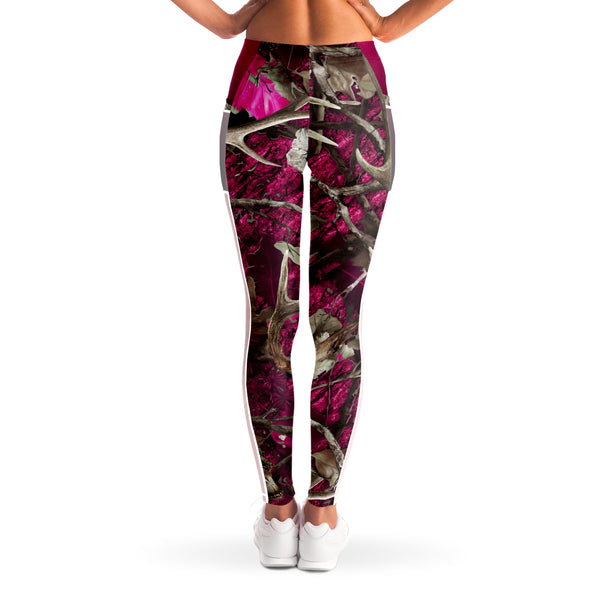Pink Hunting Camouflage White Mesh Pocket Legging AOP - Christmas/Halloween Gift