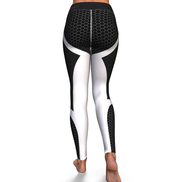 Hexagon Yoga Leggings AOP Athletic Design (Black/White) - Christmas/Halloween Gift