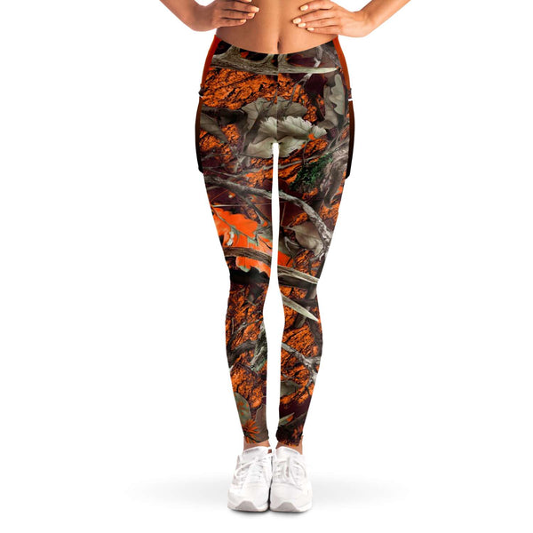 Orange Hunting Camouflage White Mesh Pocket Legging AOP - Christmas/Halloween Gift