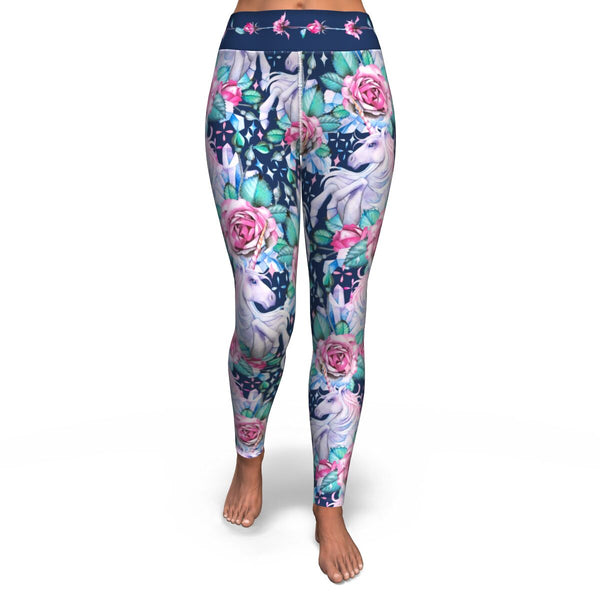 Unicorn Roses Yoga Leggings AOP Floral Flowers -Christmas/Halloween Leggings Gift