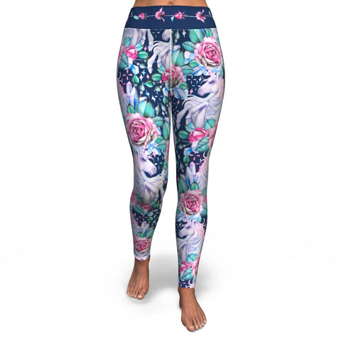 Unicorn Roses Yoga Leggings AOP Floral Flowers -Christmas/Halloween Leggings Gift