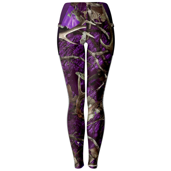Purple Hunting Camouflage White Mesh Pocket Legging AOP - Christmas/Halloween Gift