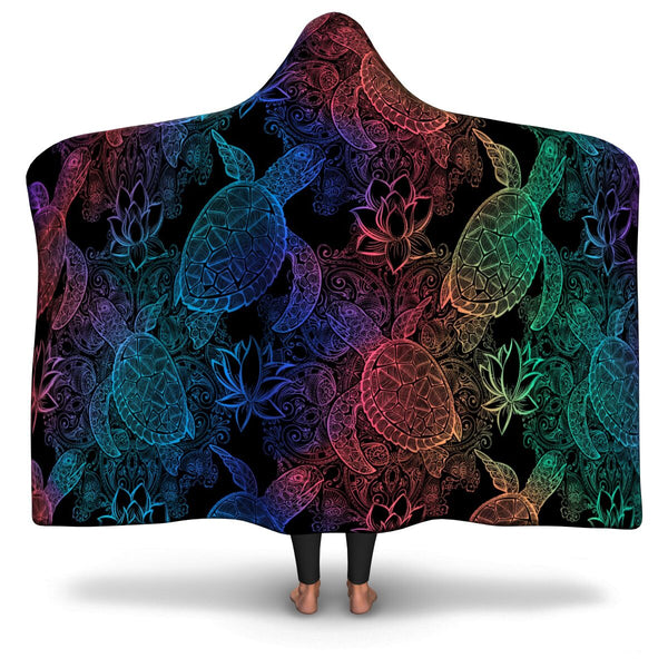 Sea Turtles Rainbow Hooded Blanket AOP Winter Blanket- Christmas/Halloween Gift