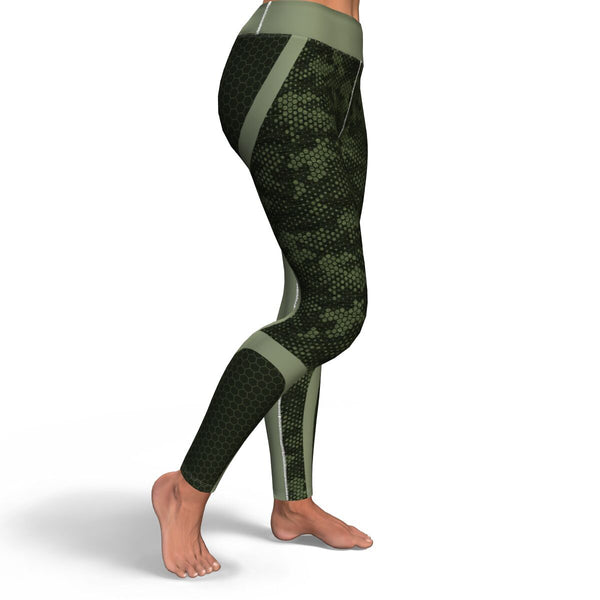 Hexagon Camo Yoga Leggings AOP Athletic Camouflage Design Green/Black - Christmas/Halloween Gift