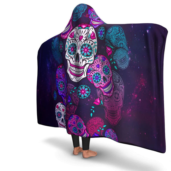 Sugar Skull Calavera Hooded Blanket AOP - Christmas/Halloween Gift.