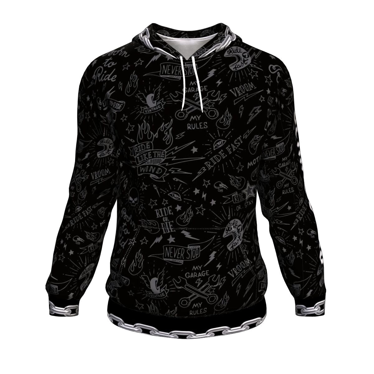 Behind Bars AOP Hoodie Skull Motorcycle - Christmas/Halloween Gift