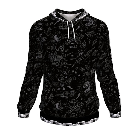 Behind Bars AOP Hoodie Skull Motorcycle - Christmas/Halloween Gift