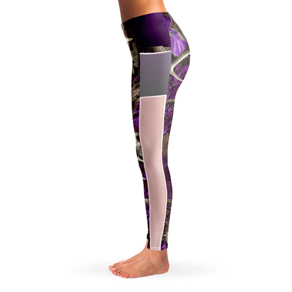 Purple Hunting Camouflage White Mesh Pocket Legging AOP - Christmas/Halloween Gift