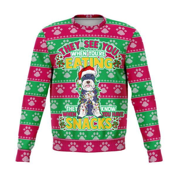 Schnauzer Dogs They Know When You Have Snacks Ugly Xmas Sweatshirt AOP -Christmas/Halloween Gift