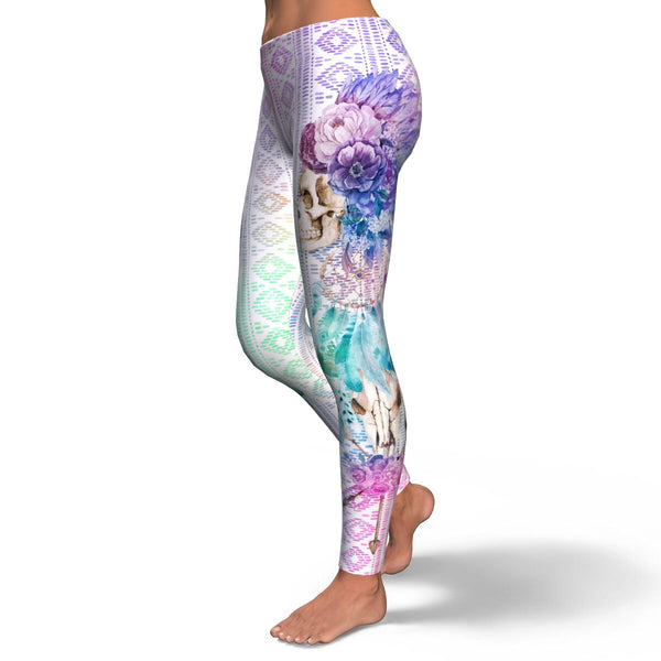 Native American Dreamcatcher Leggings AOP Native American Skull Flowers - Christmas/Halloween Gift