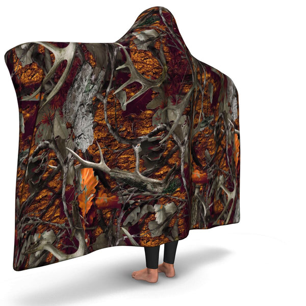 Orange Hunting Hooded Blanket AOP - Christmas/Halloween Gift for Camping Lovers